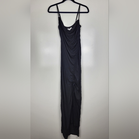 NWT Good American Ruched Adjustable Slit Maxi Dress Size Medium (2) in Black - Picture 5 of 14